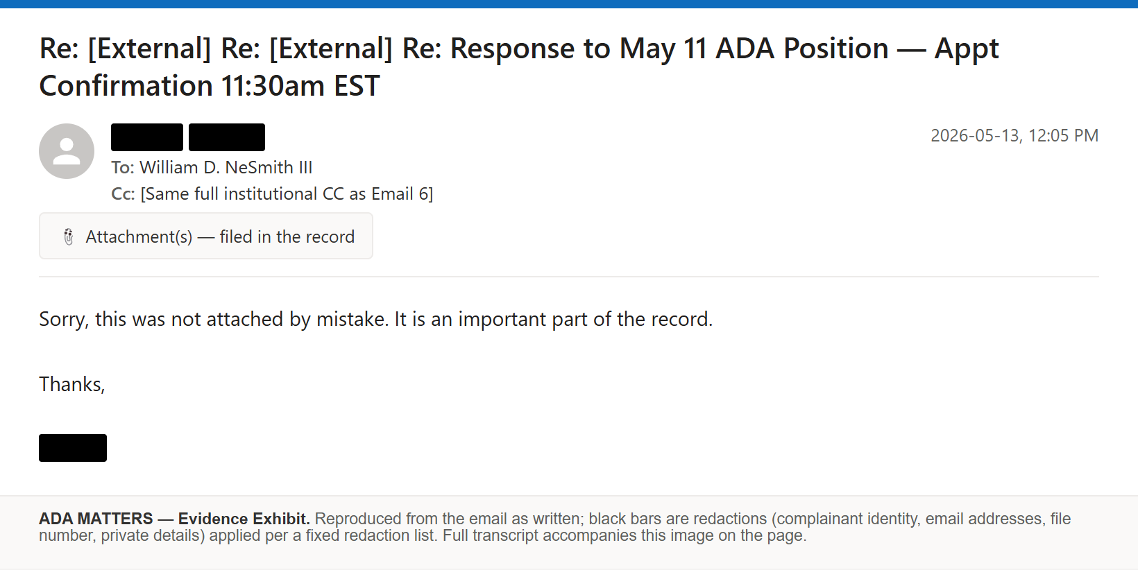 State Bar of Georgia email, sent May 13, 2026: I confirmed the meeting and asked for the access and dial-in details