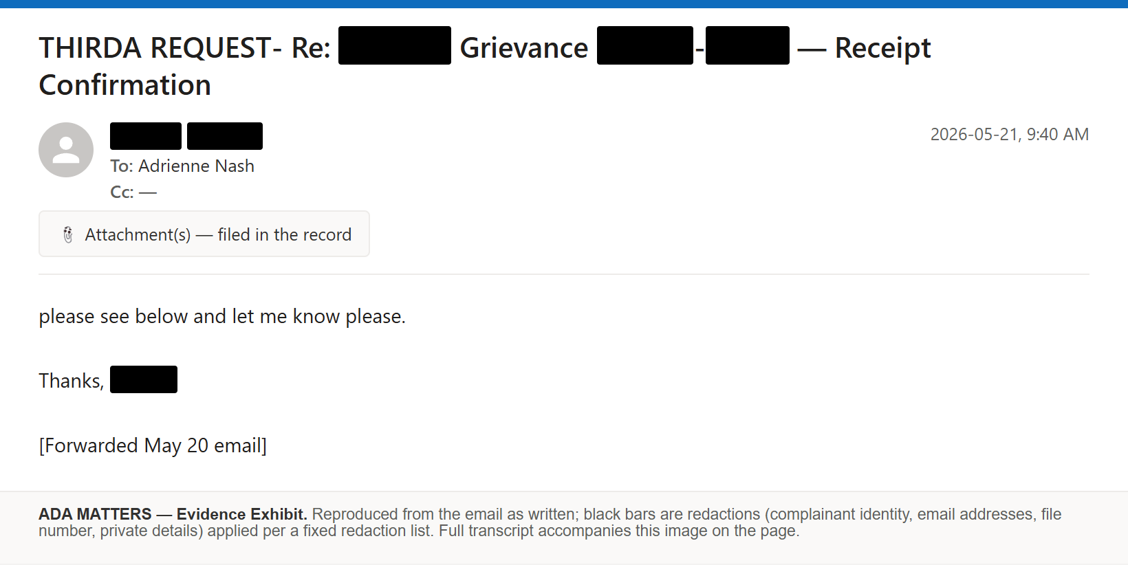 State Bar of Georgia email, sent May 21, 2026: I asked the Bar to confirm it received my filing
