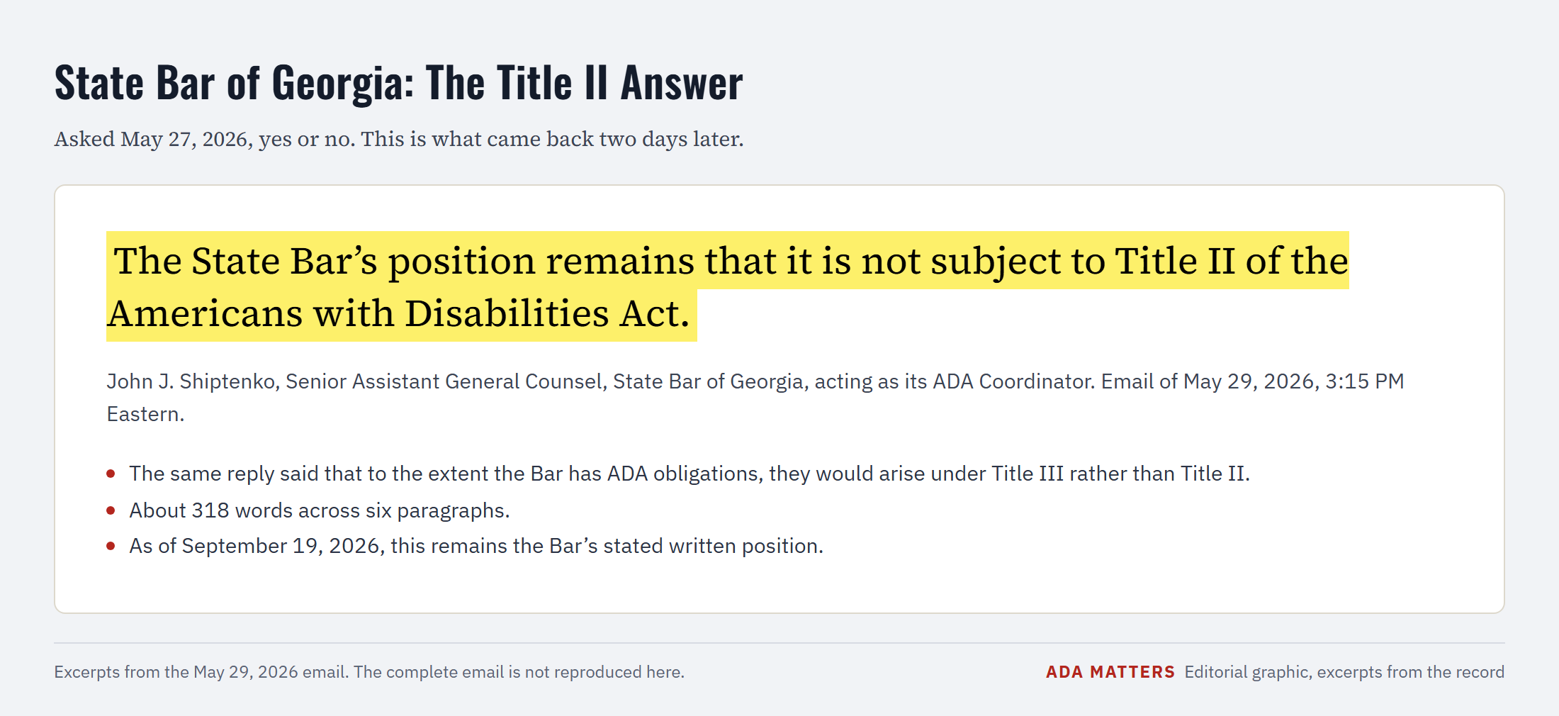 John J. Shiptenko, State Bar of Georgia: Does Title II Apply?